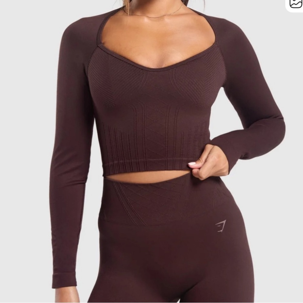 NWOT Gymshark Corset Seamless Long Sleeve Top, Heritage Brown, Size M